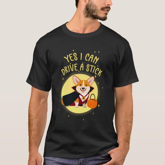 CorgiハロウィンおもしろいTシャツ – スティックを駆動できる Tシャツ (正面)