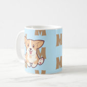 Corgiモノグラム模様ブルーマグカップ コーヒーマグカップ (正面左)