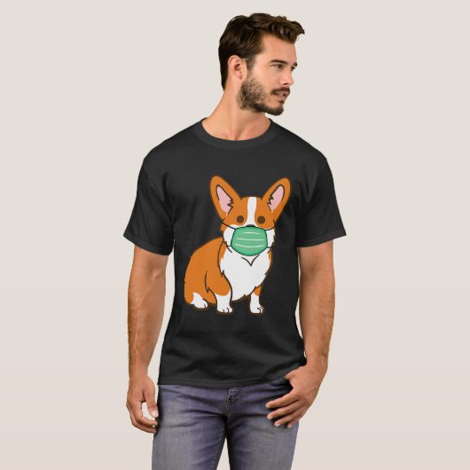 Corgi犬の顔マスク社会的分散アンチウイルス Tシャツ (正面フル)