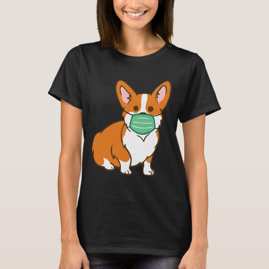 Corgi犬の顔マスク社会的分散アンチウイルス Tシャツ (正面)
