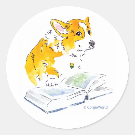Corgi読 A Good Book Sticker ラウンドシール (正面)