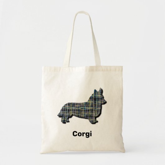 Corgi黄色と黒のグリッドライン トートバッグ (正面)