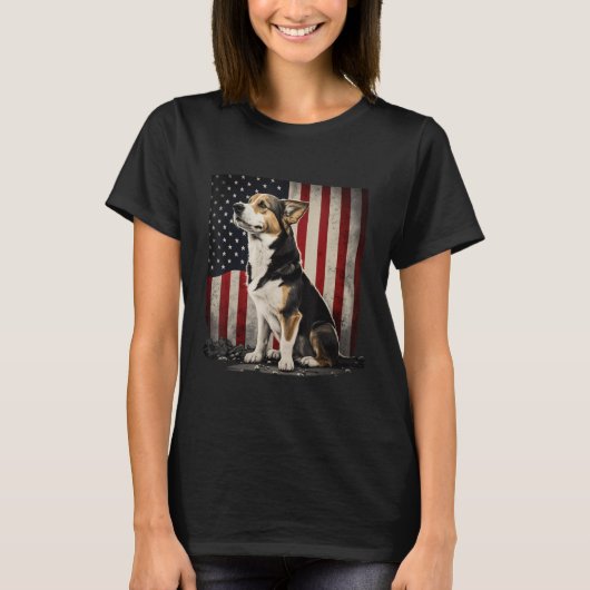 Corgi 4th of July Dog  American Flag Tシャツ (正面)