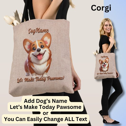 Corgi - Add Dog's Name, Change文字 トートバッグ