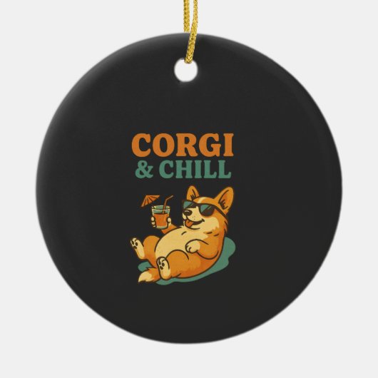 Corgi and Chill セラミックオーナメント (正面)