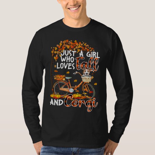 Corgi And Fall Dog Owner Bicycle Thanksgiving Tシャツ (正面)
