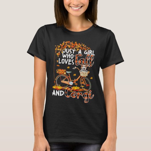 Corgi And Fall  Dog Owner Bicycle Thanksgiving Tシャツ (正面)