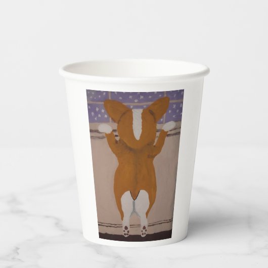 Corgi at window Paper Cups 紙コップ (裏面)