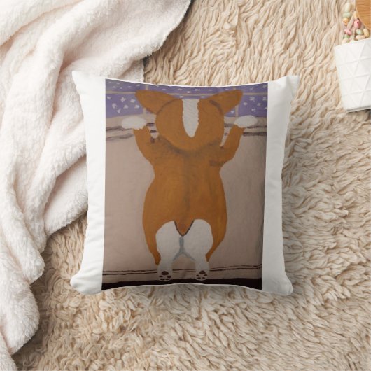 Corgi at Window Throw Pillow クッション (ブランケット)