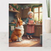 Corgi Baking with Grandma Christmas Painting カード (正面)