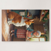 Corgi Baking with Grandma Christmas Painting ジグソーパズル (横)