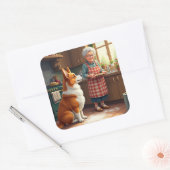 Corgi Baking with Grandma Christmas Painting スクエアシール (封筒)