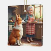 Corgi Baking with Grandma Christmas Painting セラミックオーナメント (左)