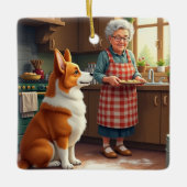 Corgi Baking with Grandma Christmas Painting セラミックオーナメント (正面)