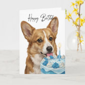 Corgi Birthday Cake Inspector カード (黄色い花)