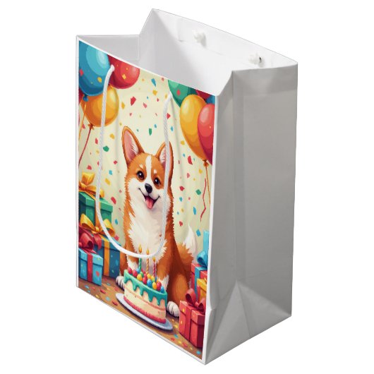 Corgi Birthday Celebration ミディアムペーパーバッグ (正面アングル)