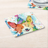 Corgi Birthday Party スクエアペーパーコースター (アングル)