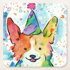 Corgi Birthday Party スクエアペーパーコースター