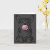 Corgi Blowing Bubble Gum Funny Dog Cartoon Meme カード (黄色い花)