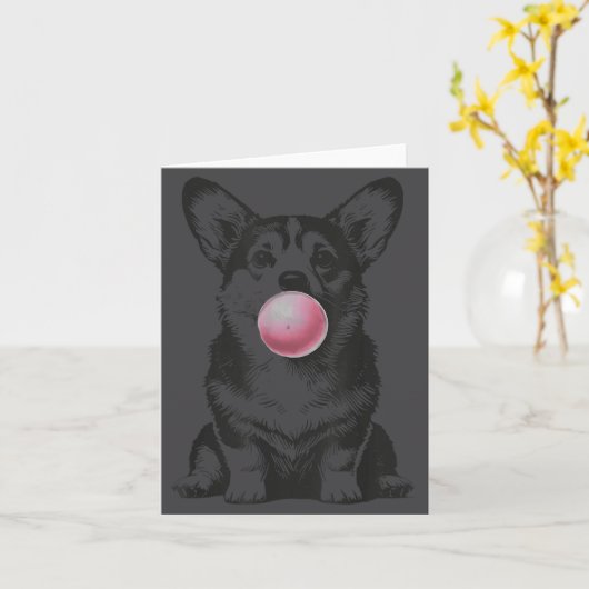 Corgi Blowing Bubble Gum Funny Dog Cartoon Meme カード (黄色い花)