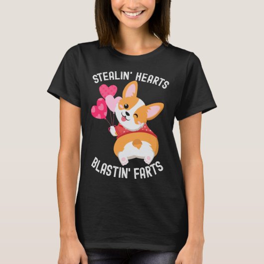 Corgi Breakin Hearts Blastin Farts Valentines Day Tシャツ (正面)