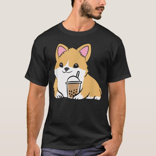 Corgi Bubble Tea Welsh Corgi Pearl Milk Tea Tシャツ (正面)