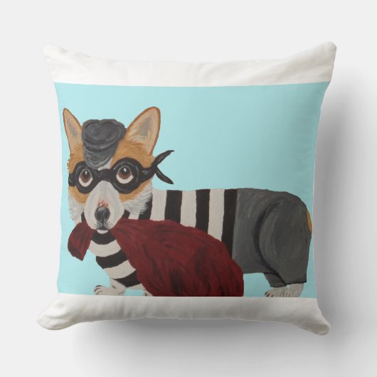 Corgi Burglar Throw Pillow クッション (正面)