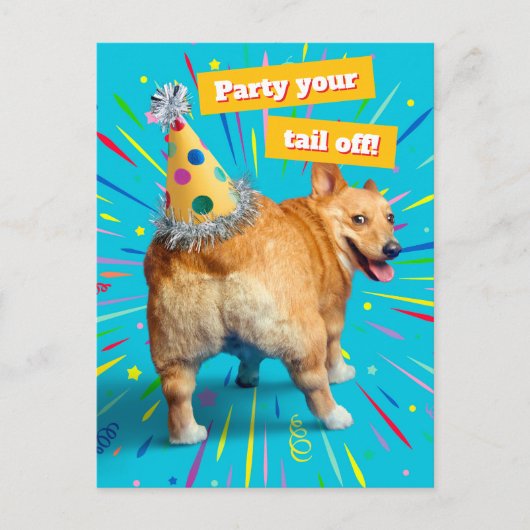 Corgi Butt Birthday Hat インビテーションポストカード (正面)