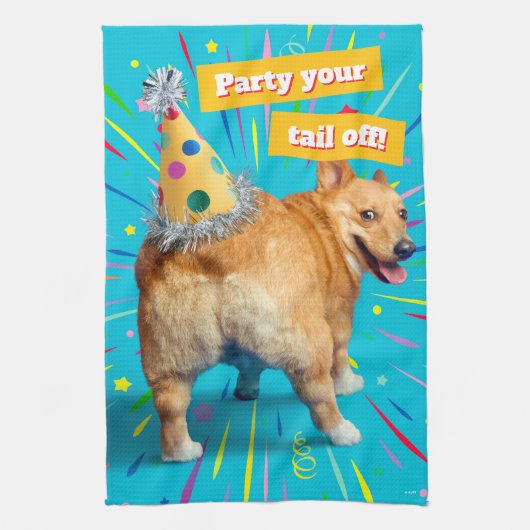Corgi Butt Birthday Hat キッチンタオル (縦)