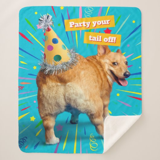 Corgi Butt Birthday Hat シェルパブランケット (正面)