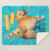 Corgi Butt Birthday Hat シェルパブランケット (正面(横))