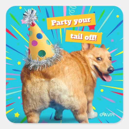 Corgi Butt Birthday Hat スクエアシール (正面)