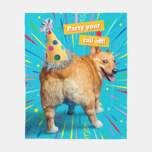 Corgi Butt Birthday Hat フリースブランケット (正面)