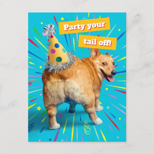 Corgi Butt Birthday Hat ポストカード (正面)
