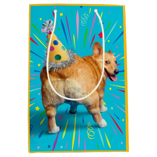 Corgi Butt Birthday Hat ミディアムペーパーバッグ (正面)