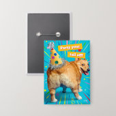 Corgi Butt Birthday Hat 缶バッジ (正面/裏面)