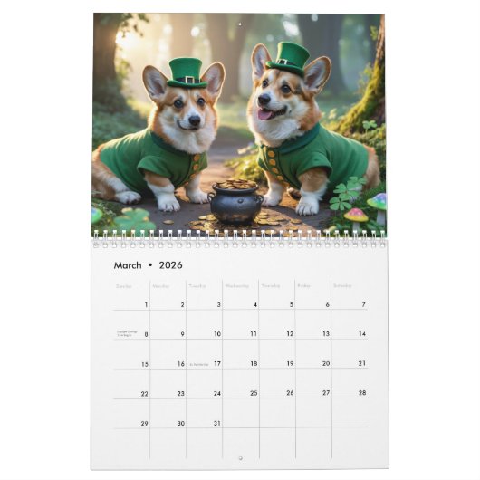 Corgi Calendar カレンダー (3月 2026)