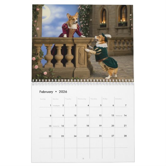 Corgi Calendar カレンダー (2月 2026)