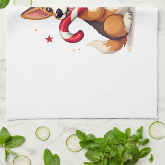 Corgi Candy Cane Joy キッチンタオル (折り畳み)