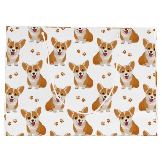 Corgi Cartoon Patternとあいさつカスタムき ラージペーパーバッグ (裏面)