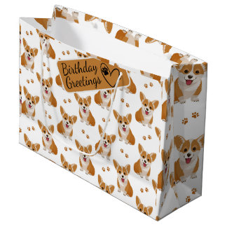 Corgi Cartoon Patternとあいさつカスタムき ラージペーパーバッグ