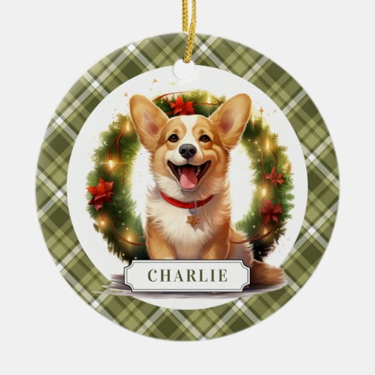 Corgi Ceramic Circle Ornament セラミックオーナメント (正面)