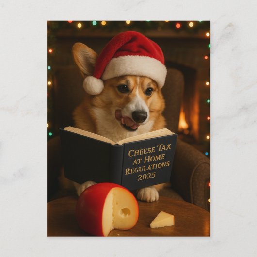 Corgi 'Cheese Tax' Christmas postcard ポストカード (正面)