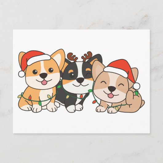 Corgi Christmas Animals Cute Dogs シーズンポストカード (正面)