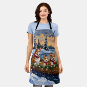 Corgi Christmas Boat Holiday エプロン (着用した状態)