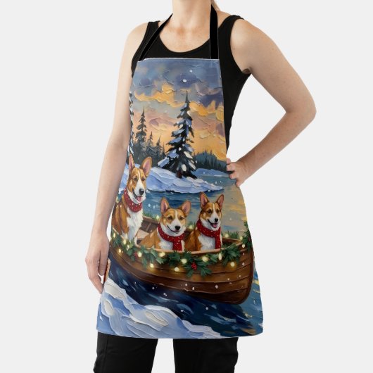 Corgi Christmas Boat Holiday エプロン (インサイチュ)