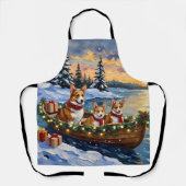 Corgi Christmas Boat Holiday エプロン (正面)