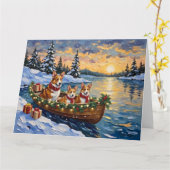 Corgi Christmas Boat Holiday カード (黄色い花)