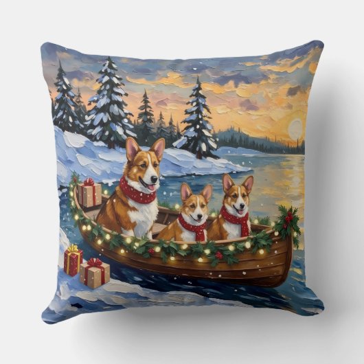 Corgi Christmas Boat Holiday クッション (裏面)