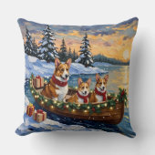 Corgi Christmas Boat Holiday クッション (正面)